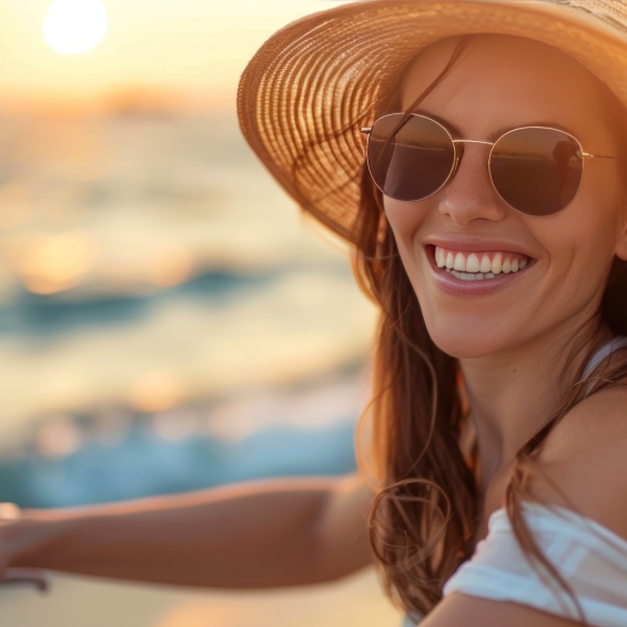 A woman is happy because she is managing her chronic health condition