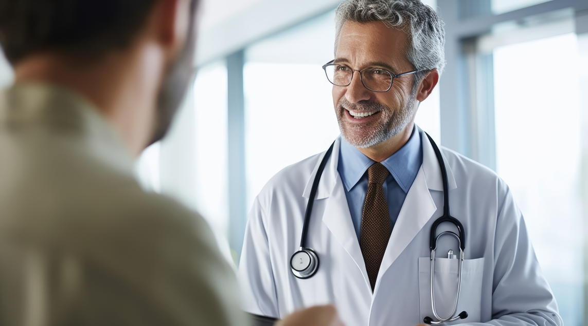 A doctor talks with his patient about preventative health