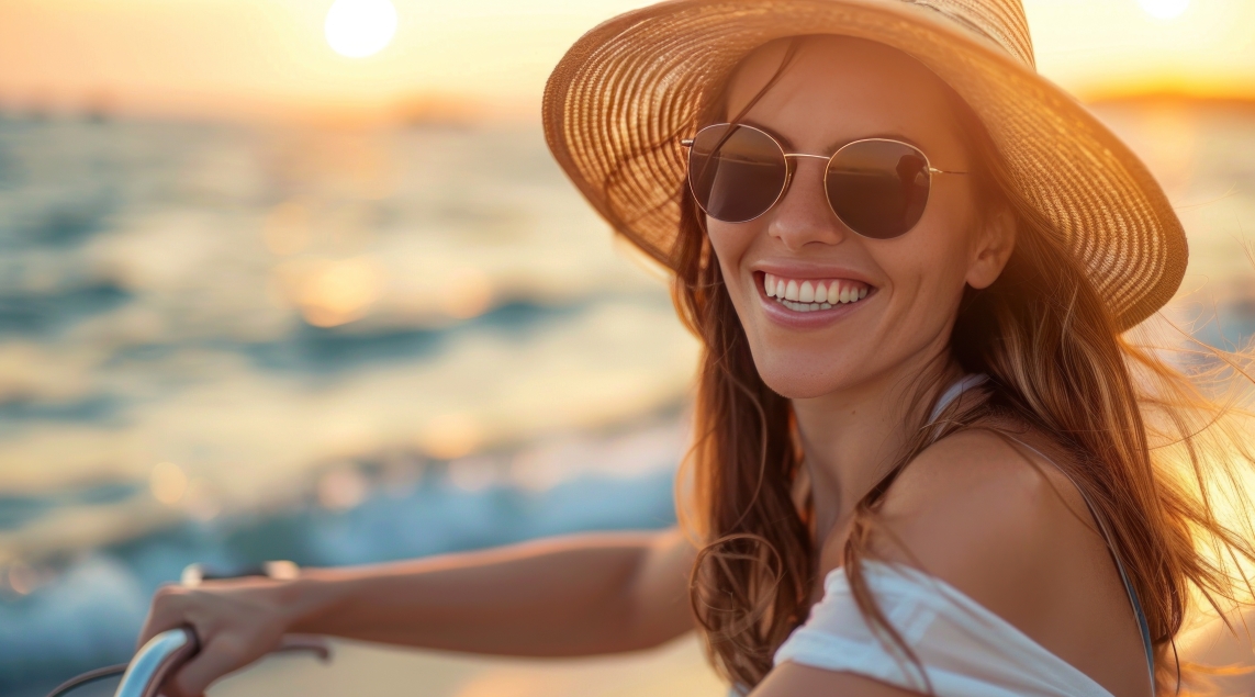 A woman is happy because she is managing her chronic health condition