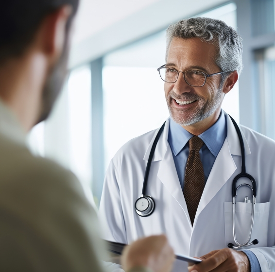 A doctor talks with his patient about preventative health